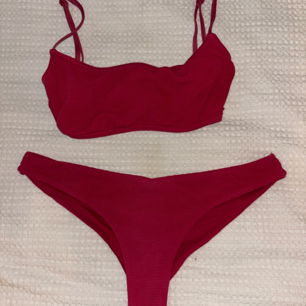 Red ribbed roxy Women's Bikini Set